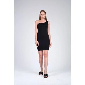 Maggy London Womens Black One Shoulder Draped Neck Sheath Cocktail Dress Size 12